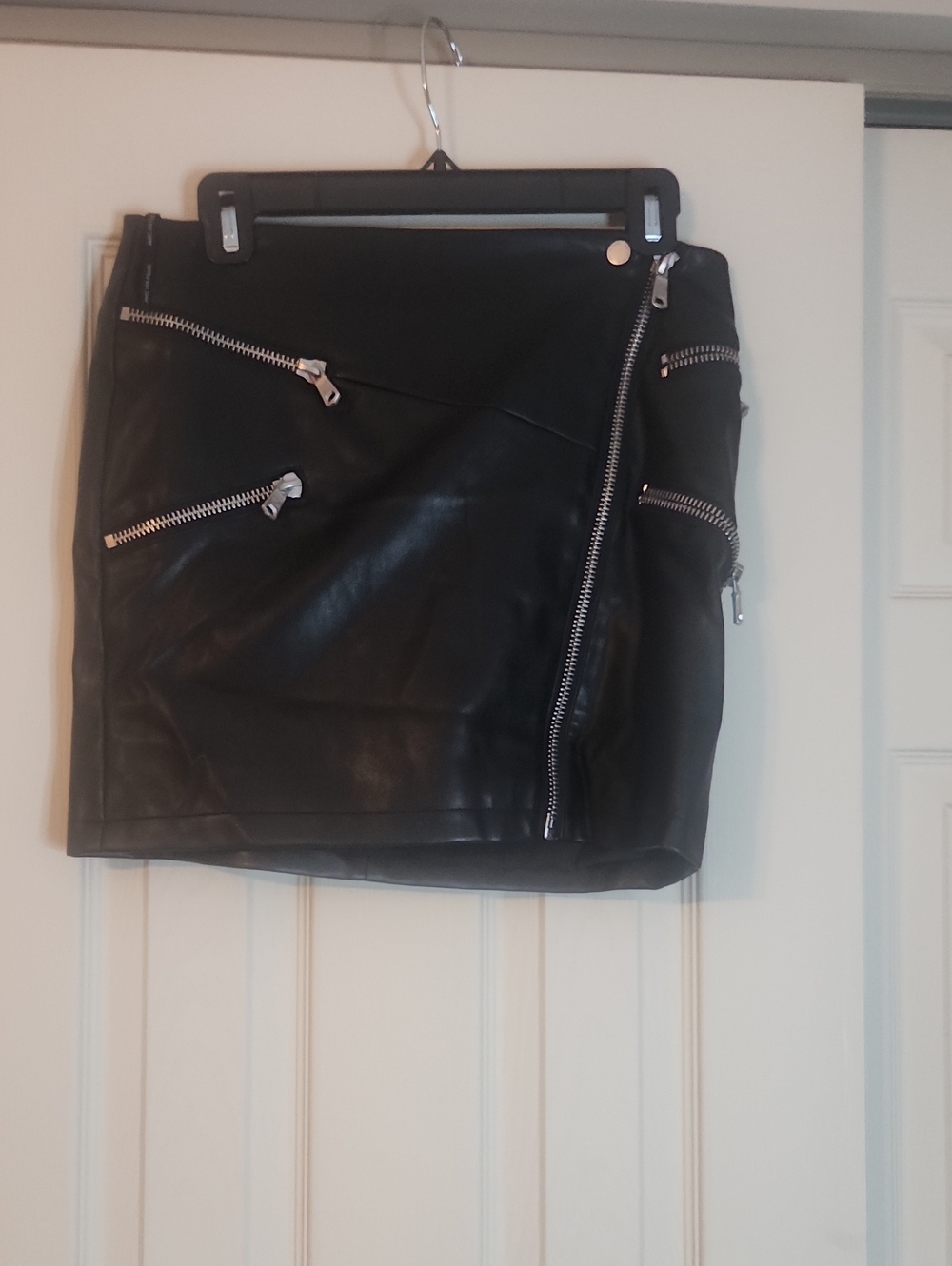 Avec Les Filles Black Faux Leather Mini Skirt with Silver Zippers